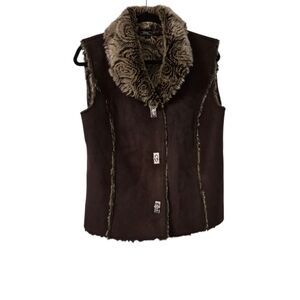 LISA INTERNATIONAL  size Large Chic Dark Brown Vest with Faux Fur